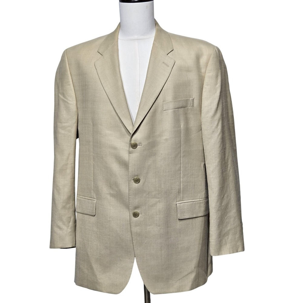 Ralph Lauren Blazer Mens 44‎ Long Beige Linen Silk Blend Black Label Sport Coat
